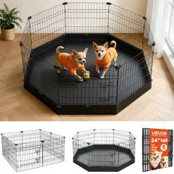 VEVOR Dog Playpen 24 Inch 8 Panels Foldable Exercise Pen with Top Cover, Indoor Metal Pet Fence with Door, Heavy Duty Puppy Crate Kennel, Pet Playpen for Dogs, Cats, and Other Small Animals, Black