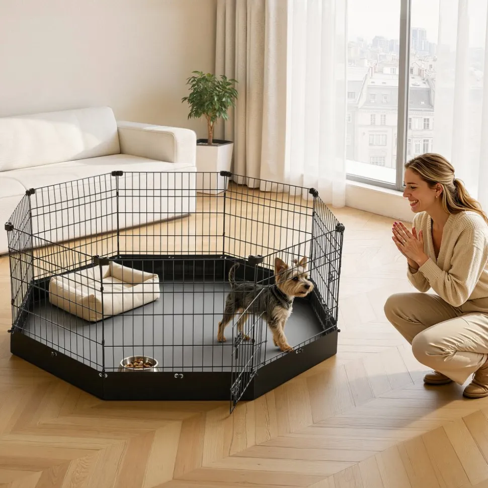VEVOR Dog Playpen 24 Inch 8 Panels Foldable Exercise Pen with Top Cover, Indoor Metal Pet Fence with Door, Heavy Duty Puppy Crate Kennel, Pet Playpen for Dogs, Cats, and Other Small Animals, Black