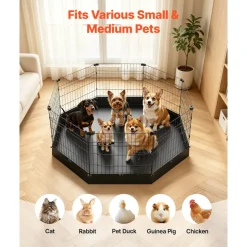 VEVOR Dog Playpen 24 Inch 8 Panels Foldable Exercise Pen with Top Cover, Indoor Metal Pet Fence with Door, Heavy Duty Puppy Crate Kennel, Pet Playpen for Dogs, Cats, and Other Small Animals, Black