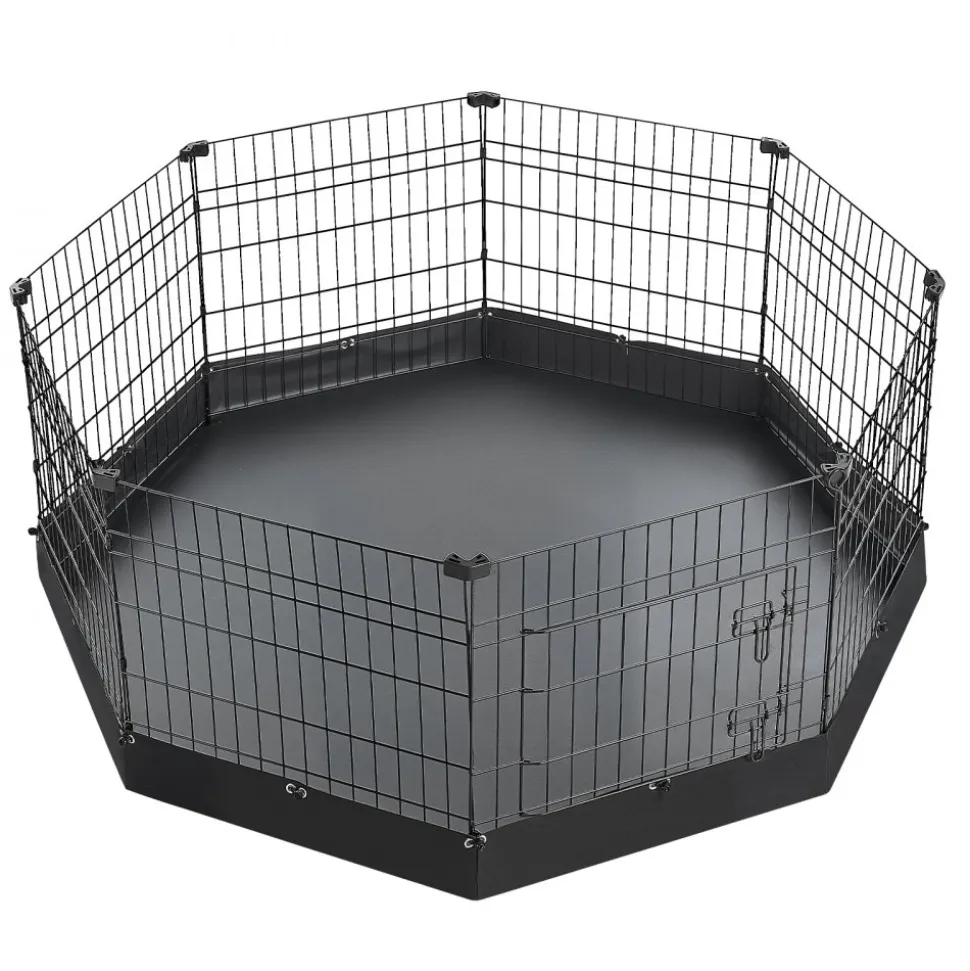 VEVOR Dog Playpen 24 Inch 8 Panels Foldable Exercise Pen with Top Cover, Indoor Metal Pet Fence with Door, Heavy Duty Puppy Crate Kennel, Pet Playpen for Dogs, Cats, and Other Small Animals, Black