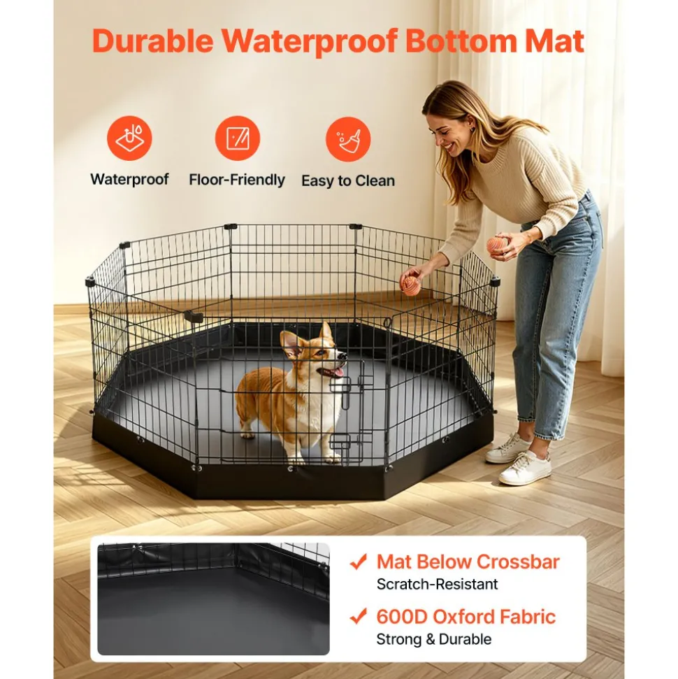 VEVOR Dog Playpen 24 Inch 8 Panels Foldable Exercise Pen with Top Cover, Indoor Metal Pet Fence with Door, Heavy Duty Puppy Crate Kennel, Pet Playpen for Dogs, Cats, and Other Small Animals, Black