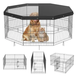 VEVOR Dog Playpen, 8 Panels Foldable Metal Dog Exercise Pen with Top Cover, 24