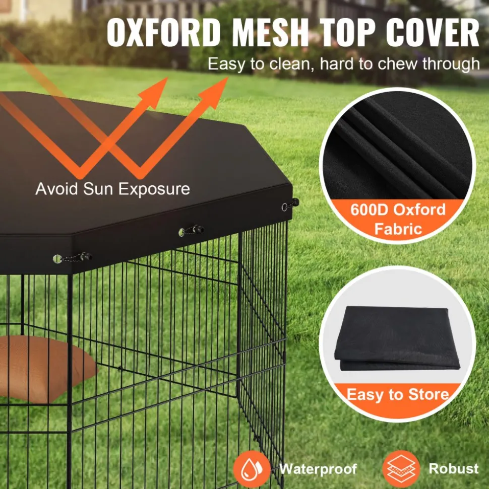 VEVOR Dog Playpen, 8 Panels Foldable Metal Dog Exercise Pen with Top Cover, 24" H Pet Fence Puppy Crate Kennel with Ground Stakes, Indoor Outdoor Dog Pen for Small Medium Pets, for Camping, Yard
