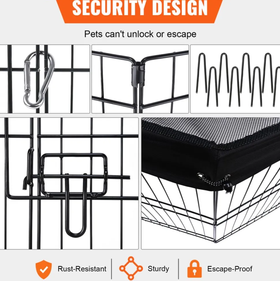 VEVOR Dog Playpen, 8 Panels Foldable Metal Dog Exercise Pen with Top Cover, 24" H Pet Fence Puppy Crate Kennel with Ground Stakes, Indoor Outdoor Dog Pen for Small Medium Pets, for Camping, Yard