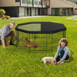 VEVOR Dog Playpen, 8 Panels Foldable Metal Dog Exercise Pen with Top Cover, 24