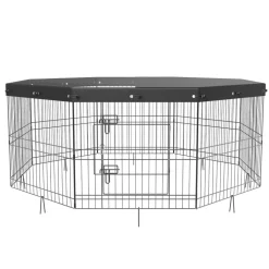 VEVOR Dog Playpen, 8 Panels Foldable Metal Dog Exercise Pen with Top Cover, 24