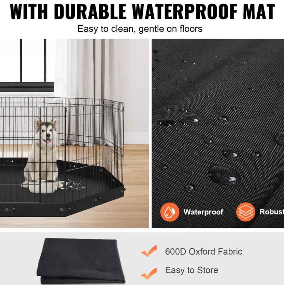 VEVOR Dog Playpen, 8 Panels Foldable Metal Dog Exercise Pen with Bottom Pad, 24" H Pet Fence Puppy Crate Kennel with Ground Stakes, Indoor Outdoor Dog Pen for Small Medium Pets, for Camping, Yard