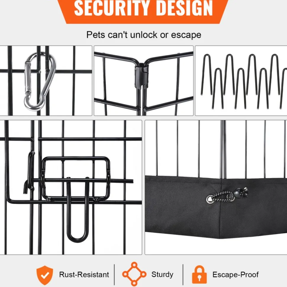 VEVOR Dog Playpen, 8 Panels Foldable Metal Dog Exercise Pen with Bottom Pad, 24" H Pet Fence Puppy Crate Kennel with Ground Stakes, Indoor Outdoor Dog Pen for Small Medium Pets, for Camping, Yard