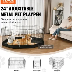 VEVOR Dog Playpen, 8 Panels Foldable Metal Dog Exercise Pen with Bottom Pad, 24