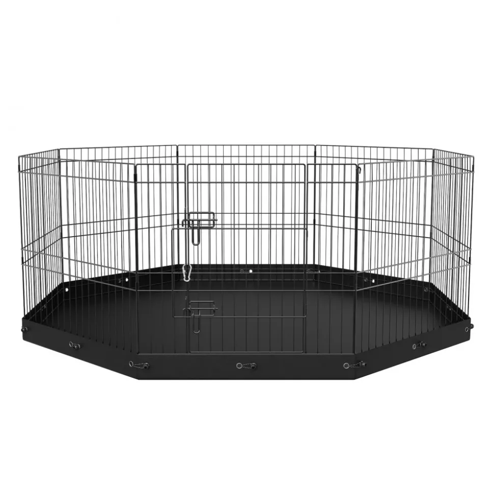 VEVOR Dog Playpen, 8 Panels Foldable Metal Dog Exercise Pen with Bottom Pad, 24" H Pet Fence Puppy Crate Kennel with Ground Stakes, Indoor Outdoor Dog Pen for Small Medium Pets, for Camping, Yard