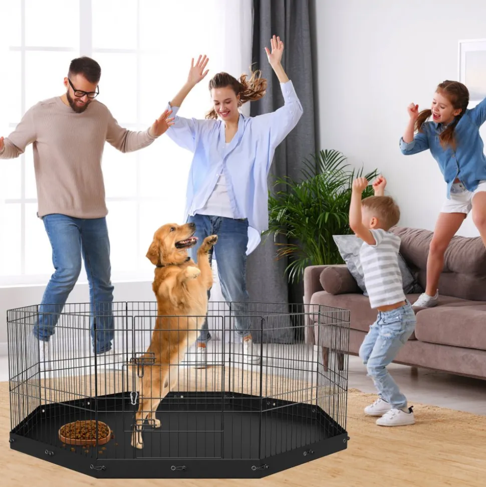 VEVOR Dog Playpen, 8 Panels Foldable Metal Dog Exercise Pen with Bottom Pad, 24" H Pet Fence Puppy Crate Kennel with Ground Stakes, Indoor Outdoor Dog Pen for Small Medium Pets, for Camping, Yard