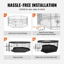 VEVOR Dog Playpen, 8 Panels Foldable Metal Dog Exercise Pen with Top Cover and Bottom Pad, 24" H Pet Fence Puppy Crate Kennel, Indoor Outdoor Dog Pen for Small Medium Pets, for Camping, Yard