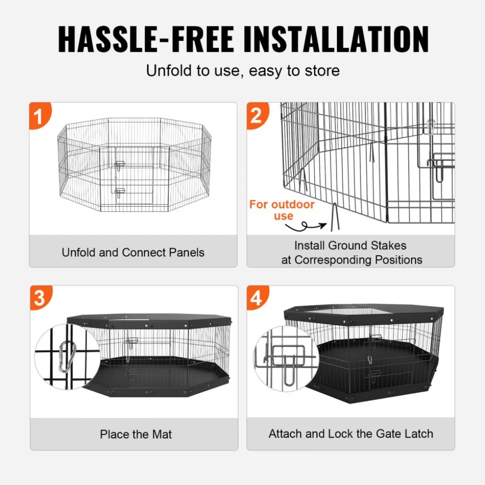 VEVOR Dog Playpen, 8 Panels Foldable Metal Dog Exercise Pen with Top Cover and Bottom Pad, 24" H Pet Fence Puppy Crate Kennel, Indoor Outdoor Dog Pen for Small Medium Pets, for Camping, Yard