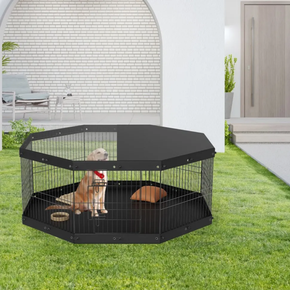 VEVOR Dog Playpen, 8 Panels Foldable Metal Dog Exercise Pen with Top Cover and Bottom Pad, 24" H Pet Fence Puppy Crate Kennel, Indoor Outdoor Dog Pen for Small Medium Pets, for Camping, Yard