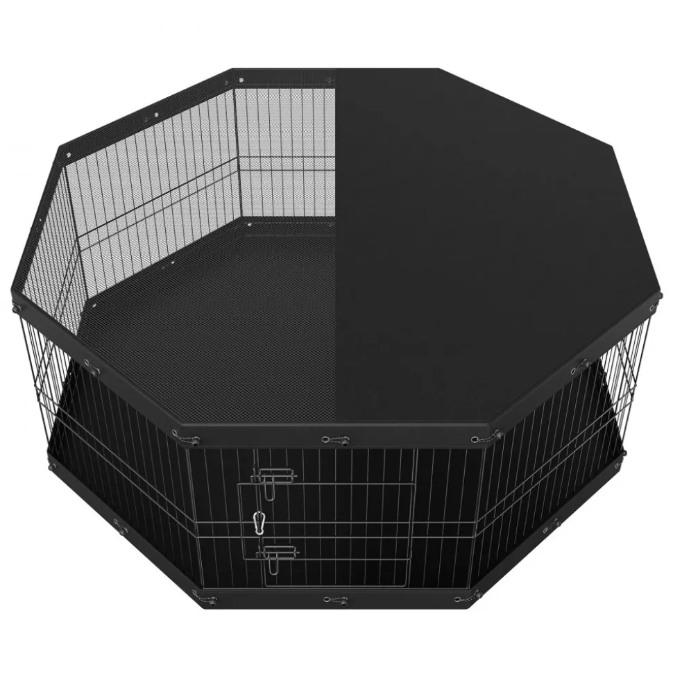 VEVOR Dog Playpen, 8 Panels Foldable Metal Dog Exercise Pen with Top Cover and Bottom Pad, 24" H Pet Fence Puppy Crate Kennel, Indoor Outdoor Dog Pen for Small Medium Pets, for Camping, Yard