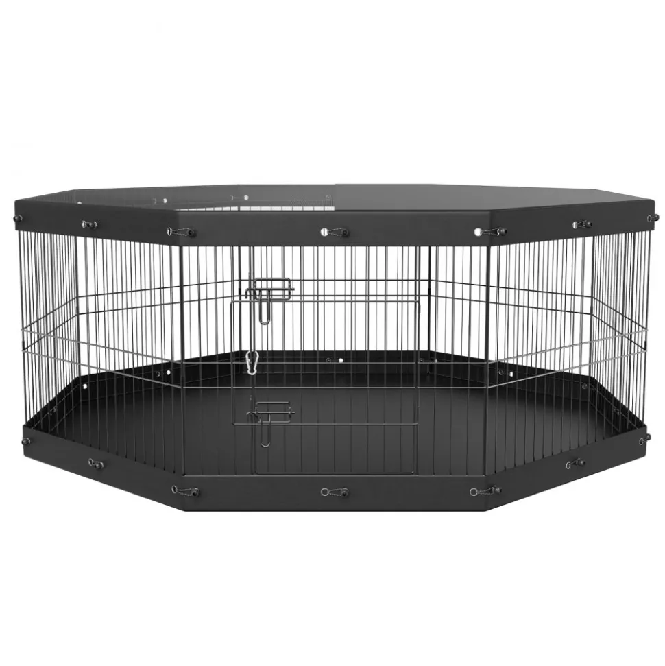 VEVOR Dog Playpen, 8 Panels Foldable Metal Dog Exercise Pen with Top Cover and Bottom Pad, 24" H Pet Fence Puppy Crate Kennel, Indoor Outdoor Dog Pen for Small Medium Pets, for Camping, Yard