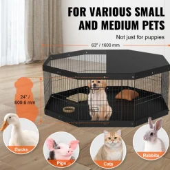 VEVOR Dog Playpen, 8 Panels Foldable Metal Dog Exercise Pen with Top Cover and Bottom Pad, 24