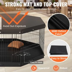 VEVOR Dog Playpen, 8 Panels Foldable Metal Dog Exercise Pen with Top Cover and Bottom Pad, 24
