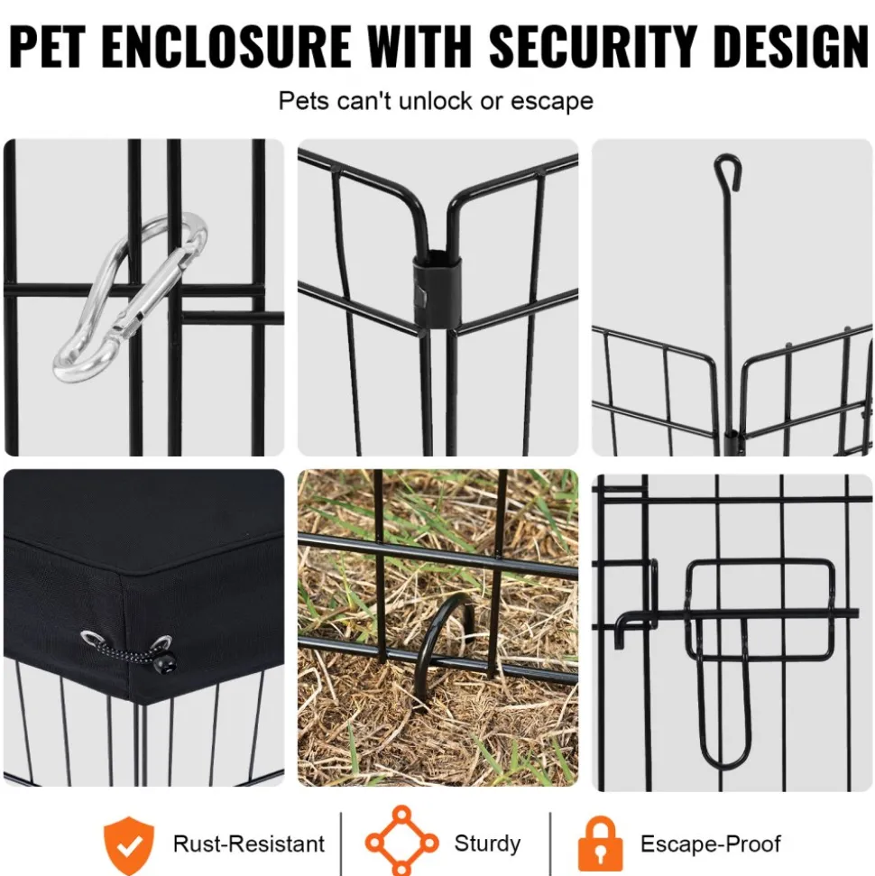 VEVOR Dog Playpen, 8 Pcs 30"H x 24"W Panels Foldable Metal Pet Exercise Pen, Dog Fence Indoor and Outdoor Pen with Door, 600D Oxford Fabric Top Cover, Pet Playpen for Dogs, Cats, Other Small Animals