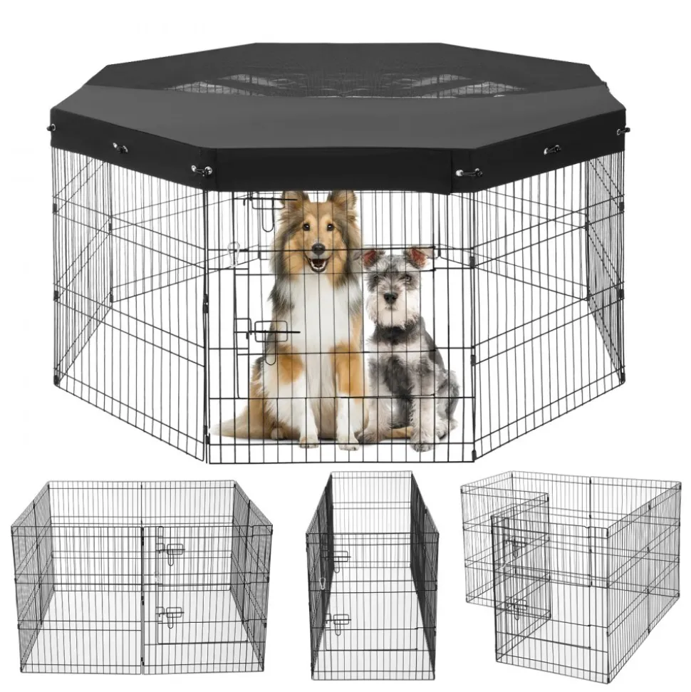 VEVOR Dog Playpen, 8 Pcs 30"H x 24"W Panels Foldable Metal Pet Exercise Pen, Dog Fence Indoor and Outdoor Pen with Door, 600D Oxford Fabric Top Cover, Pet Playpen for Dogs, Cats, Other Small Animals