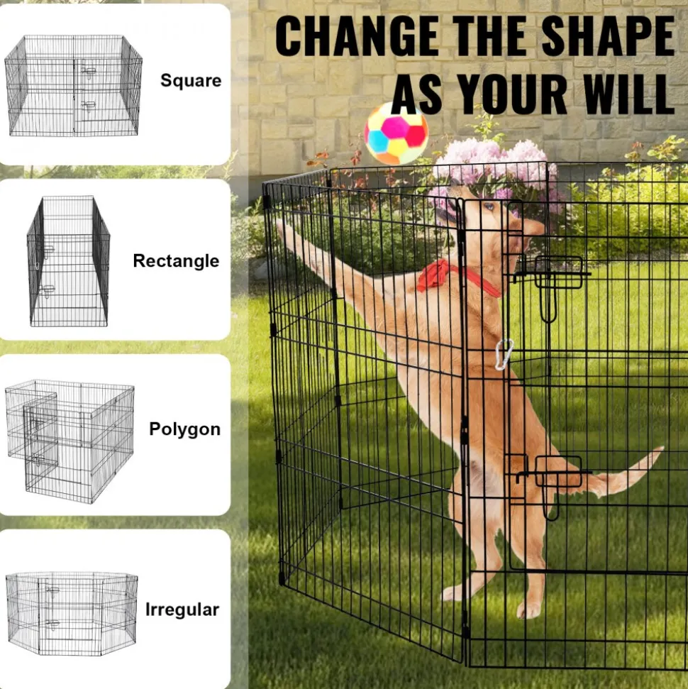 VEVOR Dog Playpen, 8 Pcs 30"H x 24"W Panels Foldable Metal Pet Exercise Pen, Dog Fence Indoor and Outdoor Pen with Door, 600D Oxford Fabric Top Cover, Pet Playpen for Dogs, Cats, Other Small Animals