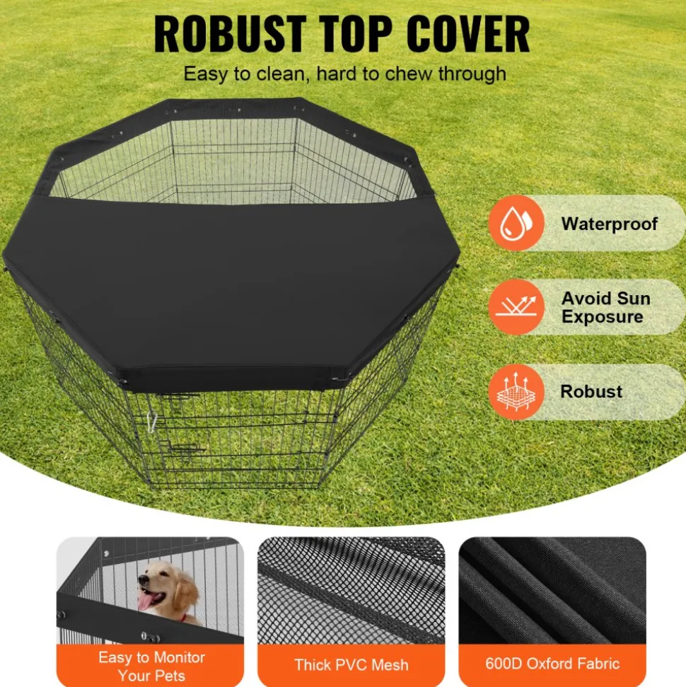 VEVOR Dog Playpen, 8 Pcs 30"H x 24"W Panels Foldable Metal Pet Exercise Pen, Dog Fence Indoor and Outdoor Pen with Door, 600D Oxford Fabric Top Cover, Pet Playpen for Dogs, Cats, Other Small Animals