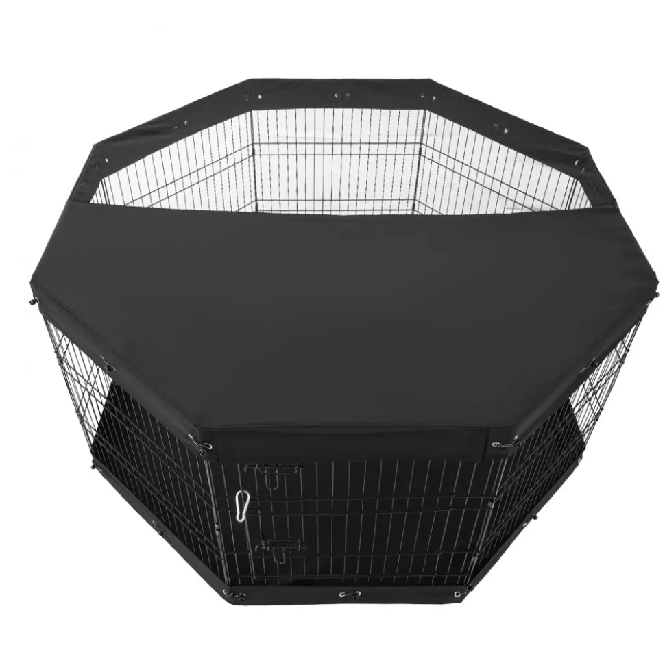 VEVOR Dog Playpen, 8 Pcs 30"H x 24"W Panels Foldable Metal Pet Exercise Pen, Dog Fence Indoor and Outdoor Pen with Door, Bottom Pad and Top Cover, Pet Playpen for Dogs, Cats, Other Small Animals