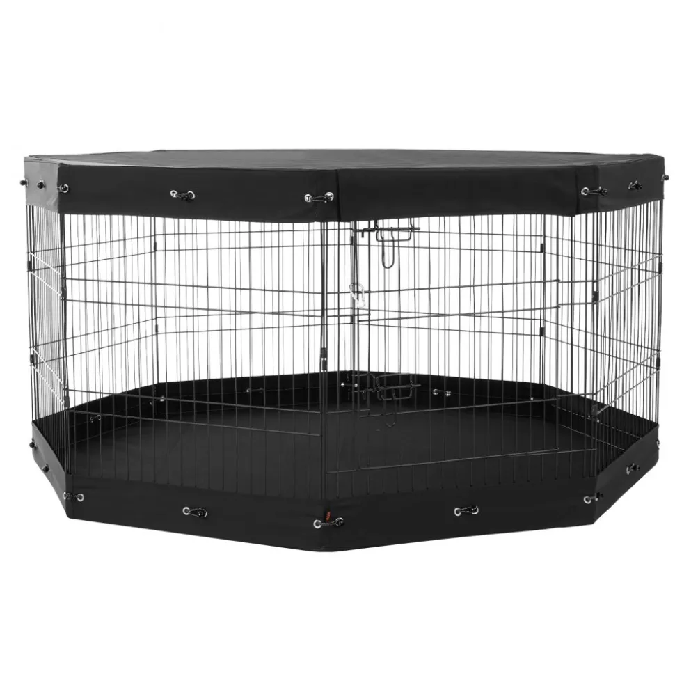 VEVOR Dog Playpen, 8 Pcs 30"H x 24"W Panels Foldable Metal Pet Exercise Pen, Dog Fence Indoor and Outdoor Pen with Door, Bottom Pad and Top Cover, Pet Playpen for Dogs, Cats, Other Small Animals