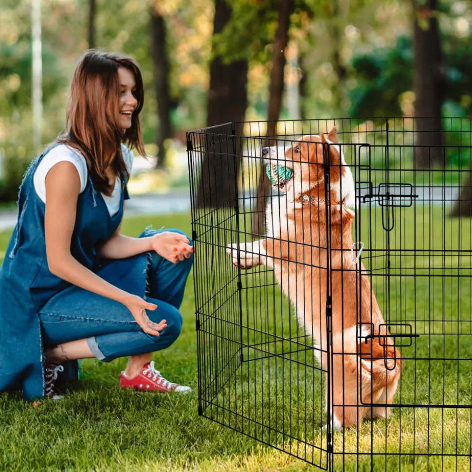 VEVOR Dog Playpen, 8 Pcs 30"H x 24"W Panels Foldable Metal Pet Exercise Pen, Dog Fence Indoor and Outdoor Pen with Door, Bottom Pad and Top Cover, Pet Playpen for Dogs, Cats, Other Small Animals