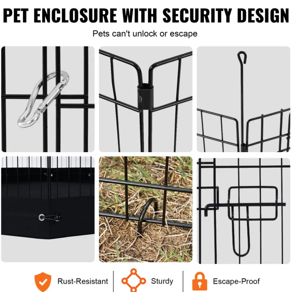 VEVOR Dog Playpen, 8 Pcs 30"H x 24"W Panels Foldable Metal Pet Exercise Pen, Dog Fence Indoor and Outdoor Pen with Door, 600D Oxford Fabric Bottom Pad, Pet Playpen for Dogs, Cats, Other Small Animals
