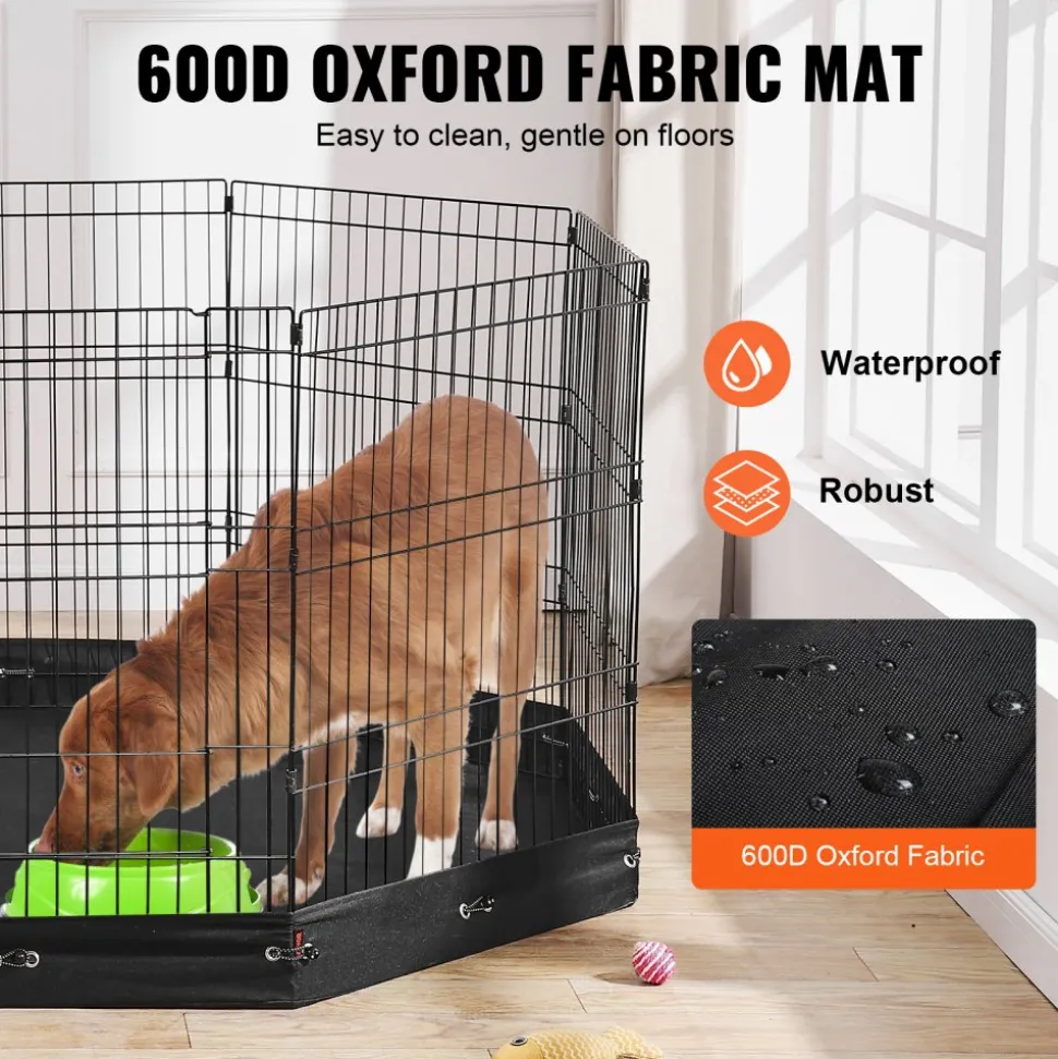 VEVOR Dog Playpen, 8 Pcs 30"H x 24"W Panels Foldable Metal Pet Exercise Pen, Dog Fence Indoor and Outdoor Pen with Door, 600D Oxford Fabric Bottom Pad, Pet Playpen for Dogs, Cats, Other Small Animals