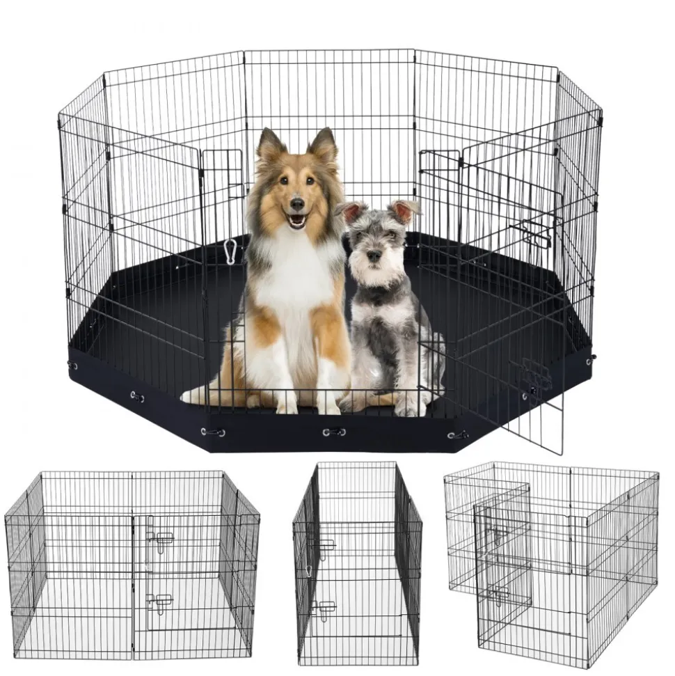 VEVOR Dog Playpen, 8 Pcs 30"H x 24"W Panels Foldable Metal Pet Exercise Pen, Dog Fence Indoor and Outdoor Pen with Door, 600D Oxford Fabric Bottom Pad, Pet Playpen for Dogs, Cats, Other Small Animals