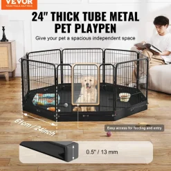 VEVOR Dog Playpen, 8 Pcs 24 x 24 in Panels Foldable Metal Pet Exercise Pen, Dog Fence Indoor and Outdoor Pen with Door, Storage Bag and Bottom Pad, Pet Playpen for Dogs, Cats and Other Small Animals
