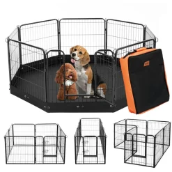 VEVOR Dog Playpen, 8 Pcs 24 x 24 in Panels Foldable Metal Pet Exercise Pen, Dog Fence Indoor and Outdoor Pen with Door, Storage Bag and Bottom Pad, Pet Playpen for Dogs, Cats and Other Small Animals