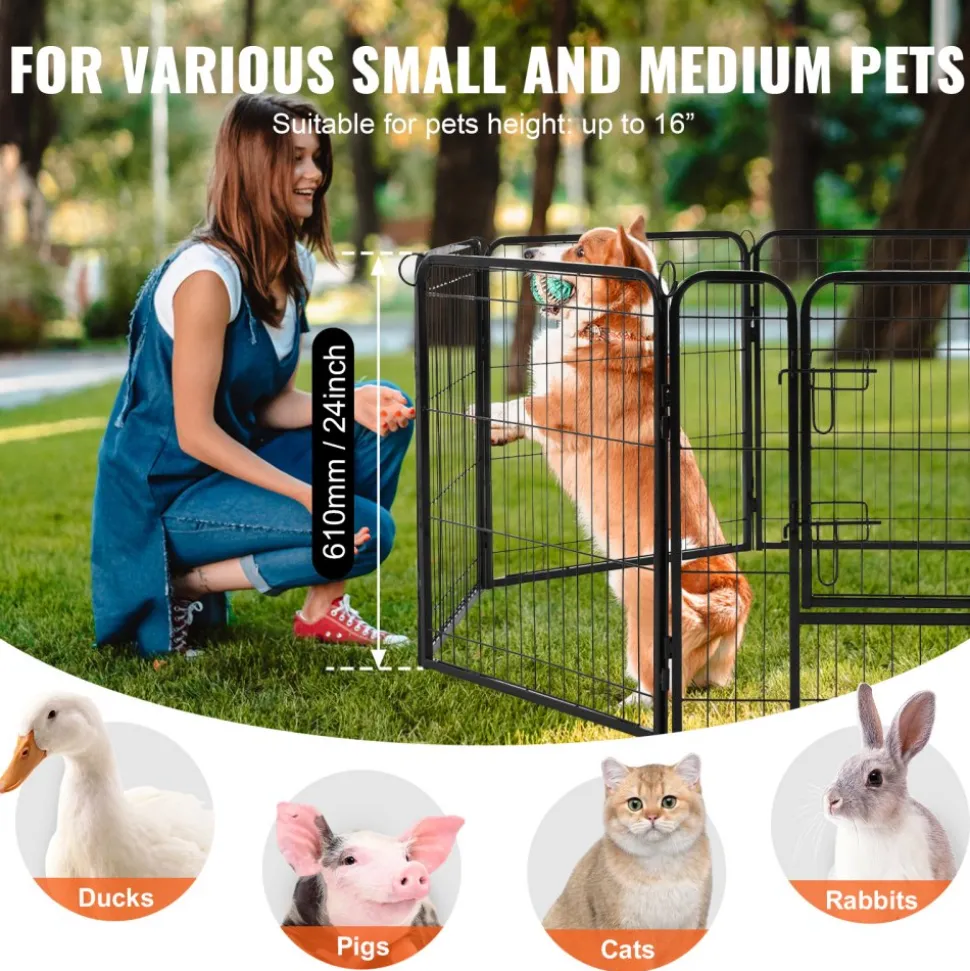 VEVOR Dog Playpen, 8 Pcs 24 x 24 in Panels Foldable Metal Pet Exercise Pen, Dog Fence Indoor and Outdoor Pen with Door, Storage Bag and Bottom Pad, Pet Playpen for Dogs, Cats and Other Small Animals