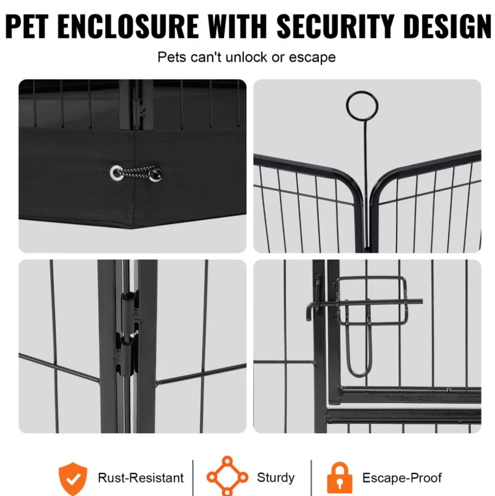 VEVOR Dog Playpen, 8 Pcs 24 x 24 in Panels Foldable Metal Pet Exercise Pen, Dog Fence Indoor and Outdoor Pen with Door, Storage Bag and Bottom Pad, Pet Playpen for Dogs, Cats and Other Small Animals