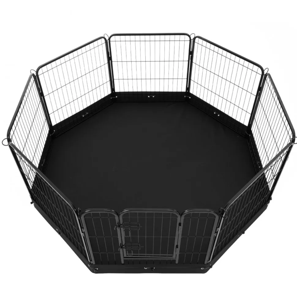 VEVOR Dog Playpen, 8 Pcs 24 x 24 in Panels Foldable Metal Pet Exercise Pen, Dog Fence Indoor and Outdoor Pen with Door, Storage Bag and Bottom Pad, Pet Playpen for Dogs, Cats and Other Small Animals