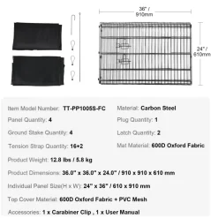 VEVOR Dog Playpen, 4 Pcs 24 x 36 in Panels Foldable Metal Pet Exercise Pen, Dog Fence Indoor and Outdoor Pen with Door, Top Cover, and Bottom Pad, Pet Playpen for Dogs, Cats and Other Small Animals