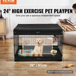 VEVOR Dog Playpen, 4 Pcs 24 x 36 in Panels Foldable Metal Pet Exercise Pen, Dog Fence Indoor and Outdoor Pen with Door, Top Cover, and Bottom Pad, Pet Playpen for Dogs, Cats and Other Small Animals