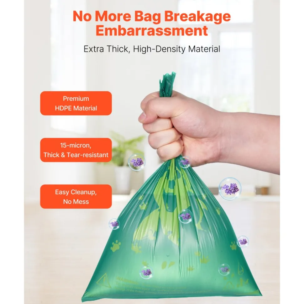 VEVOR Dog Poop Bags, 270 Counts 13 x 9 in, Sturdy & Thick Pet Waste Bags, Biodegradable HDPE Waste Bag Refill Rolls, Lavender Scented, Leak-Proof Trash Bag for Doggie Cat Pet, Dispenser Not Included