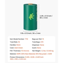 VEVOR Dog Poop Bags, 270 Counts 13 x 9 in, Sturdy & Thick Pet Waste Bags, Biodegradable HDPE Waste Bag Refill Rolls, Leak-Proof Unscented Trash Bag for Doggie Cat Pet, Dispenser Not Included