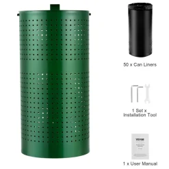 VEVOR Dog Poop Trash Can with 50 Liner Bags, 11.5 Gallons Outdoor Dog Waste Bin with Lid & Liner Clip for Pet Waste Station, Dog Waste Disposal Container for Garden Backyard Park