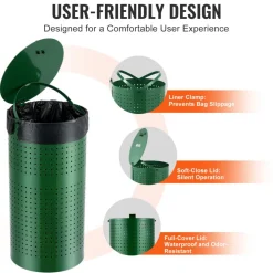 VEVOR Dog Poop Trash Can with 50 Liner Bags, 11.5 Gallons Outdoor Dog Waste Bin with Lid & Liner Clip for Pet Waste Station, Dog Waste Disposal Container for Garden Backyard Park