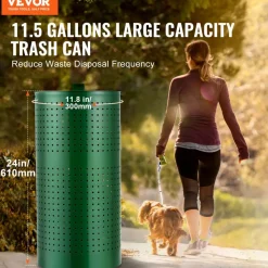 VEVOR Dog Poop Trash Can with 50 Liner Bags, 11.5 Gallons Outdoor Dog Waste Bin with Lid & Liner Clip for Pet Waste Station, Dog Waste Disposal Container for Garden Backyard Park