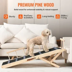 VEVOR Dog Ramp, Folding Pet Ramp for Bed, Adjustable Dog Ramp for Small, Large, Old Dogs & Cats, Wooden Pet Ramp with 47.2" Long Ramp, Adjustable from 13.8" to 27.6", Suitable for Couch, Sofa, Car