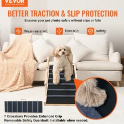 VEVOR Dog Ramp, Folding Pet Ramp for Bed, Adjustable Dog Ramp for Small, Large, Old Dogs & Cats, Wooden Pet Ramp with 47.2