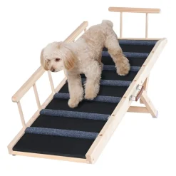 VEVOR Dog Ramp, Folding Pet Ramp for Bed, Adjustable Dog Ramp for Small, Large, Old Dogs & Cats, Wooden Pet Ramp with 47.2