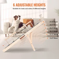 VEVOR Dog Ramp, Folding Pet Ramp for Bed, Adjustable Dog Ramp for Small, Large, Old Dogs & Cats, Wooden Pet Ramp with 47.2
