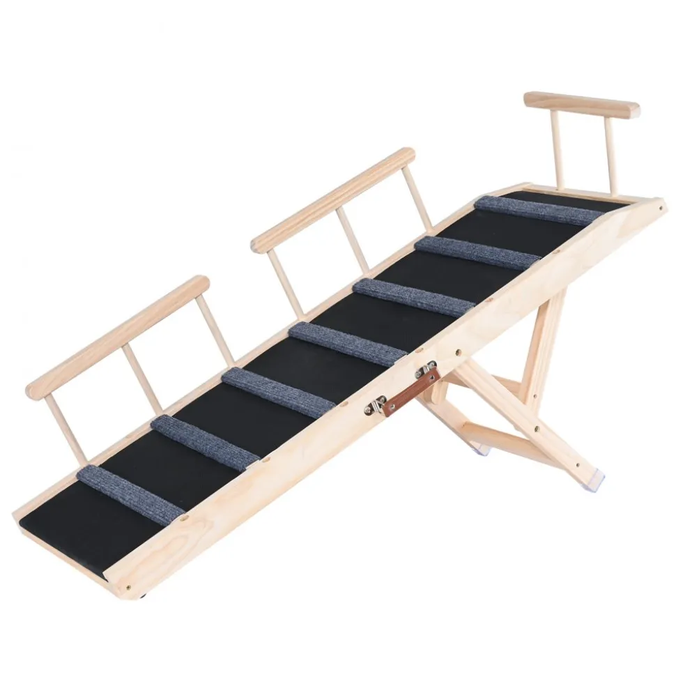 VEVOR Dog Ramp, Folding Pet Ramp for Bed, Adjustable Dog Ramp for Small, Large, Old Dogs & Cats, Wooden Pet Ramp with 47.2" Long Ramp, Adjustable from 13.8" to 27.6", Suitable for Couch, Sofa, Car
