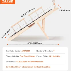 VEVOR Dog Ramp, Folding Pet Ramp for Bed, Adjustable Dog Ramp for Small, Large, Old Dogs & Cats, Wooden Pet Ramp with 47.2